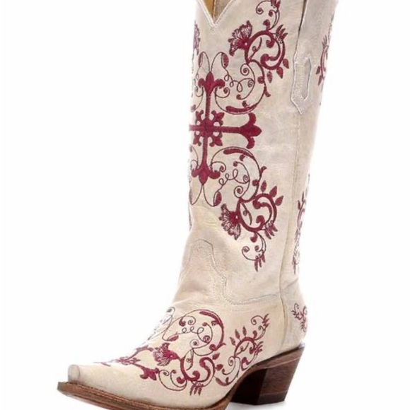 Corral embroidered Beige Leather Boots - Picture 1 of 7
